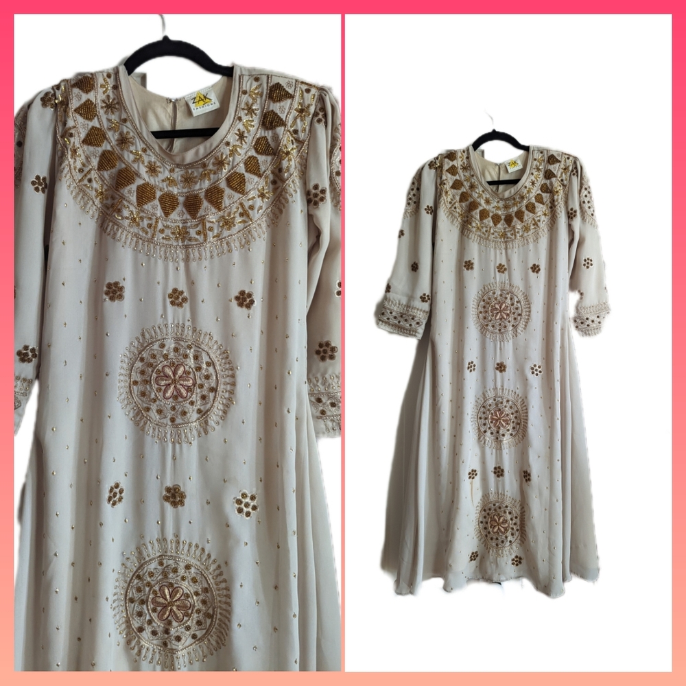 Cream and gold tunic dress